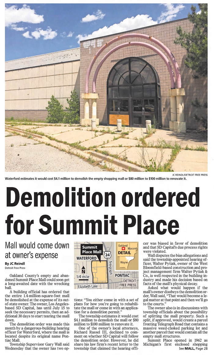 Summit Place Mall (Pontiac Mall) - 2016 Article On Demo (newer photo)